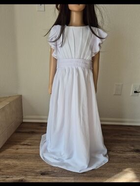White Girls' Pleated Waist Formal Dress
